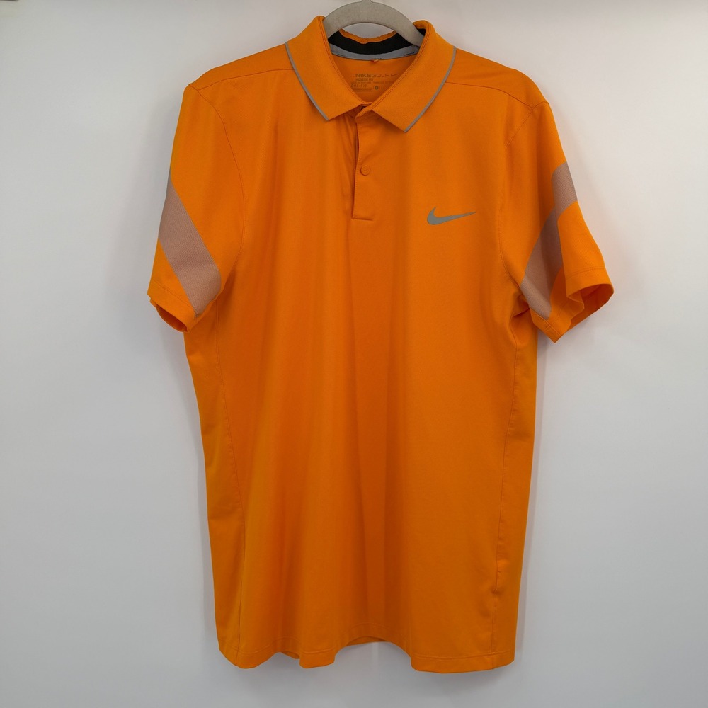 Nike Golf‎ Mens Modern Fit Dri-FIT Polo Shirt Bright Orange Grey Stripe Large